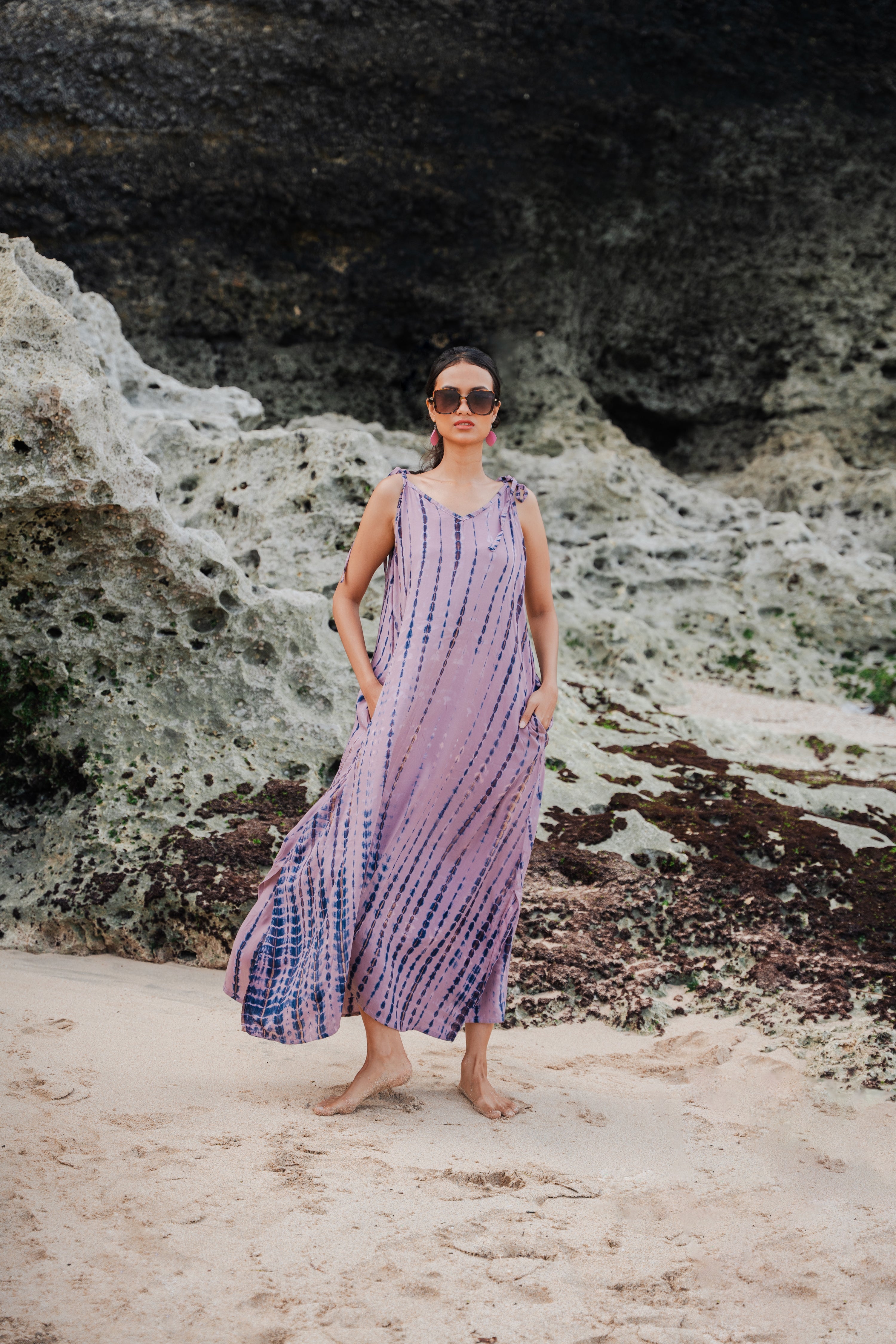 Simple Bone Tie Dye Dress - Pink - Shopthatapp.ca