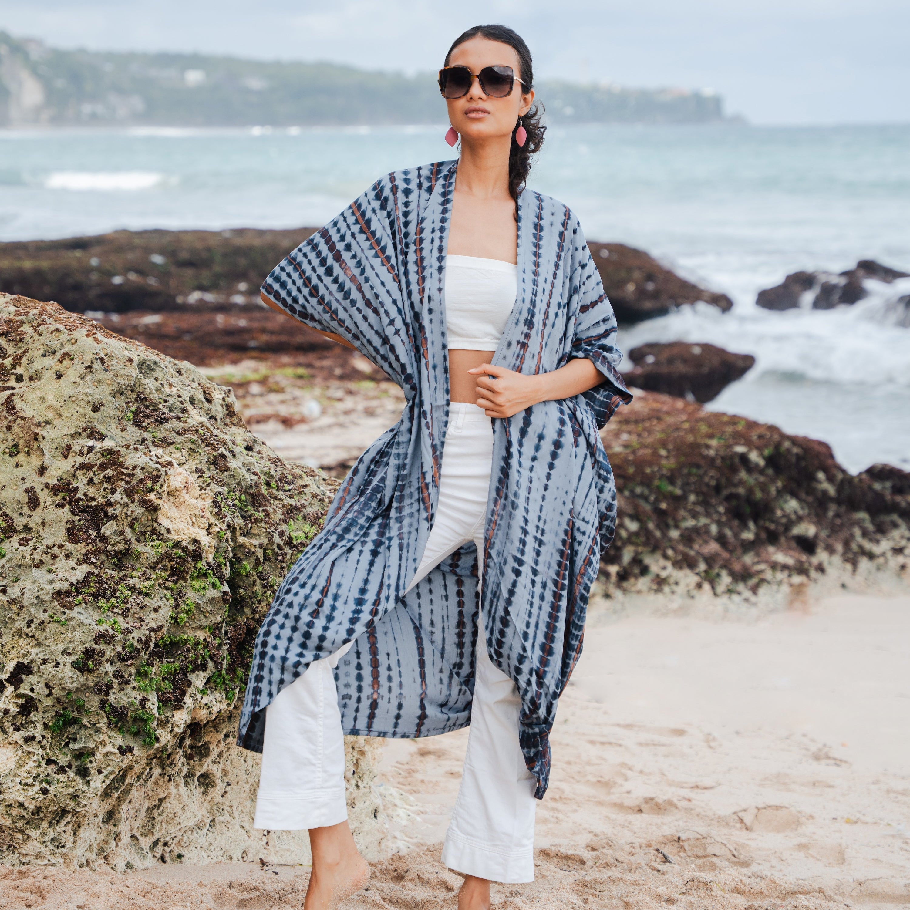 Simple Bone Tie Dye Kimono - Grey - Shopthatapp.ca