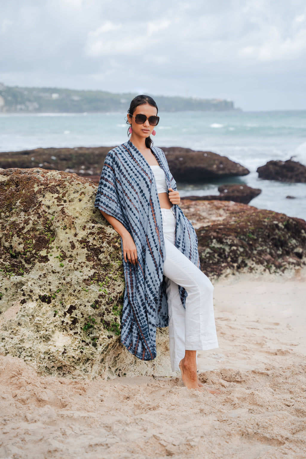 Simple Bone Tie Dye Kimono - Grey - Shopthatapp.ca