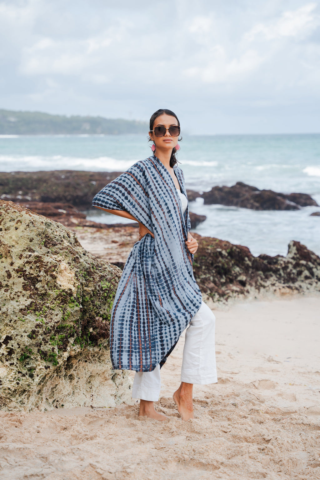 Simple Bone Tie Dye Kimono - Grey - Shopthatapp.ca