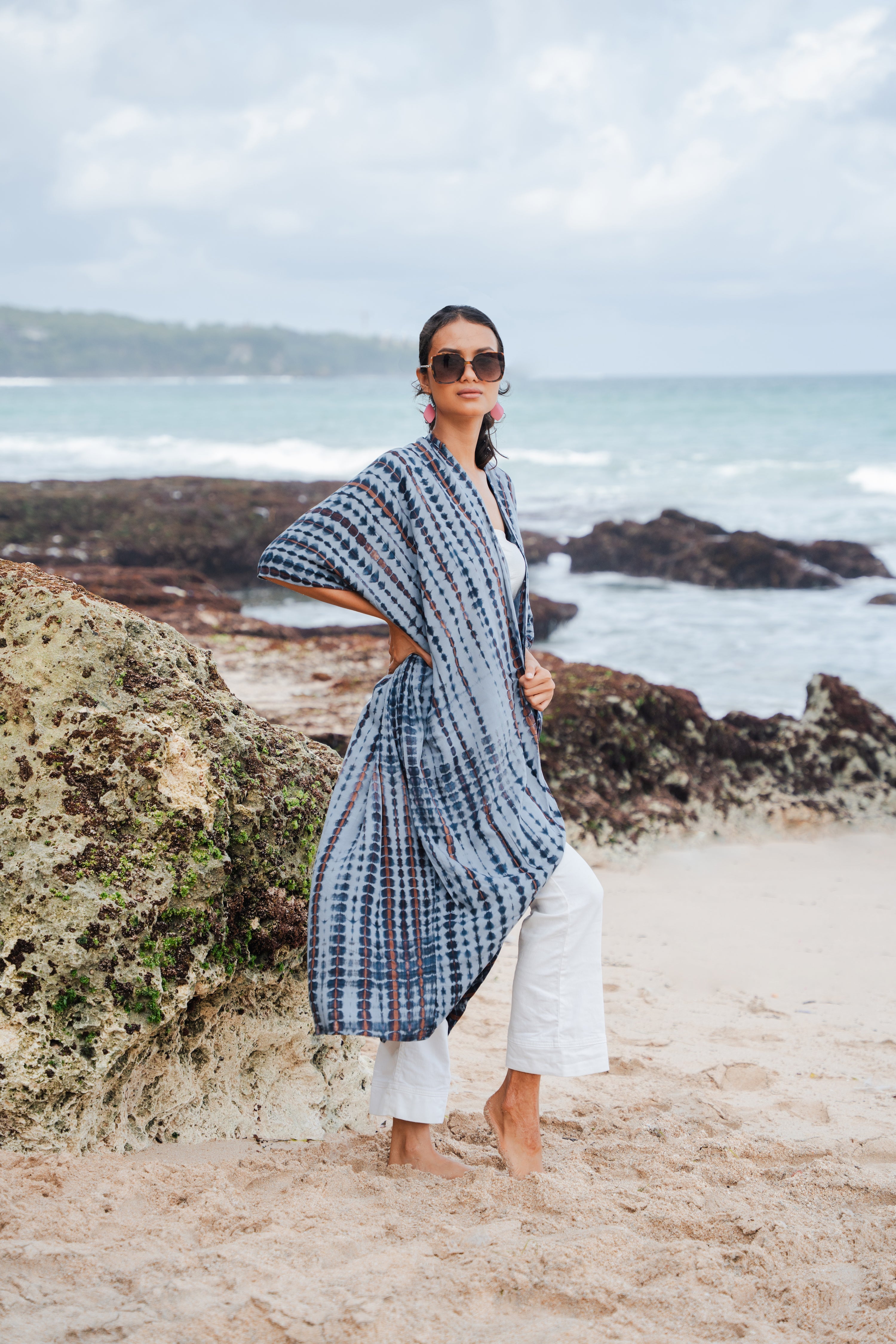 Simple Bone Tie Dye Kimono - Grey - Shopthatapp.ca