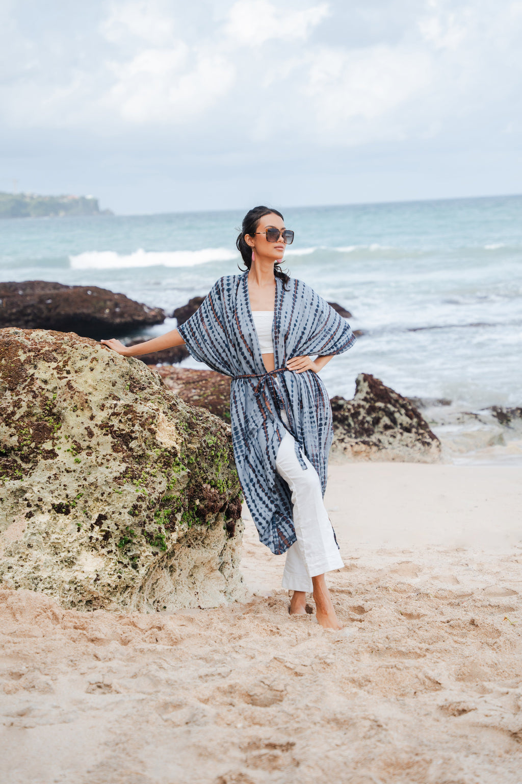 Simple Bone Tie Dye Kimono - Grey - Shopthatapp.ca