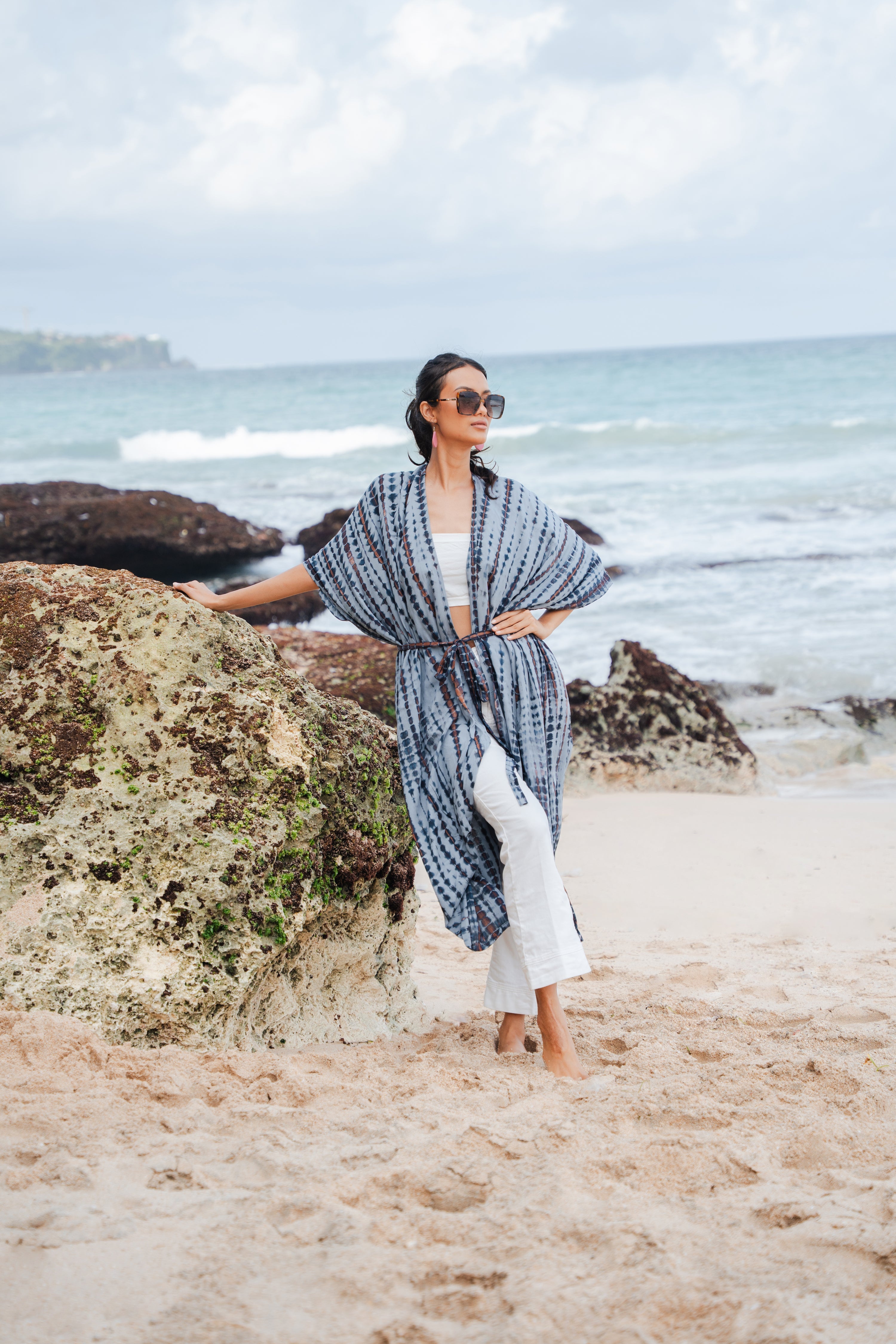 Simple Bone Tie Dye Kimono - Grey - Shopthatapp.ca