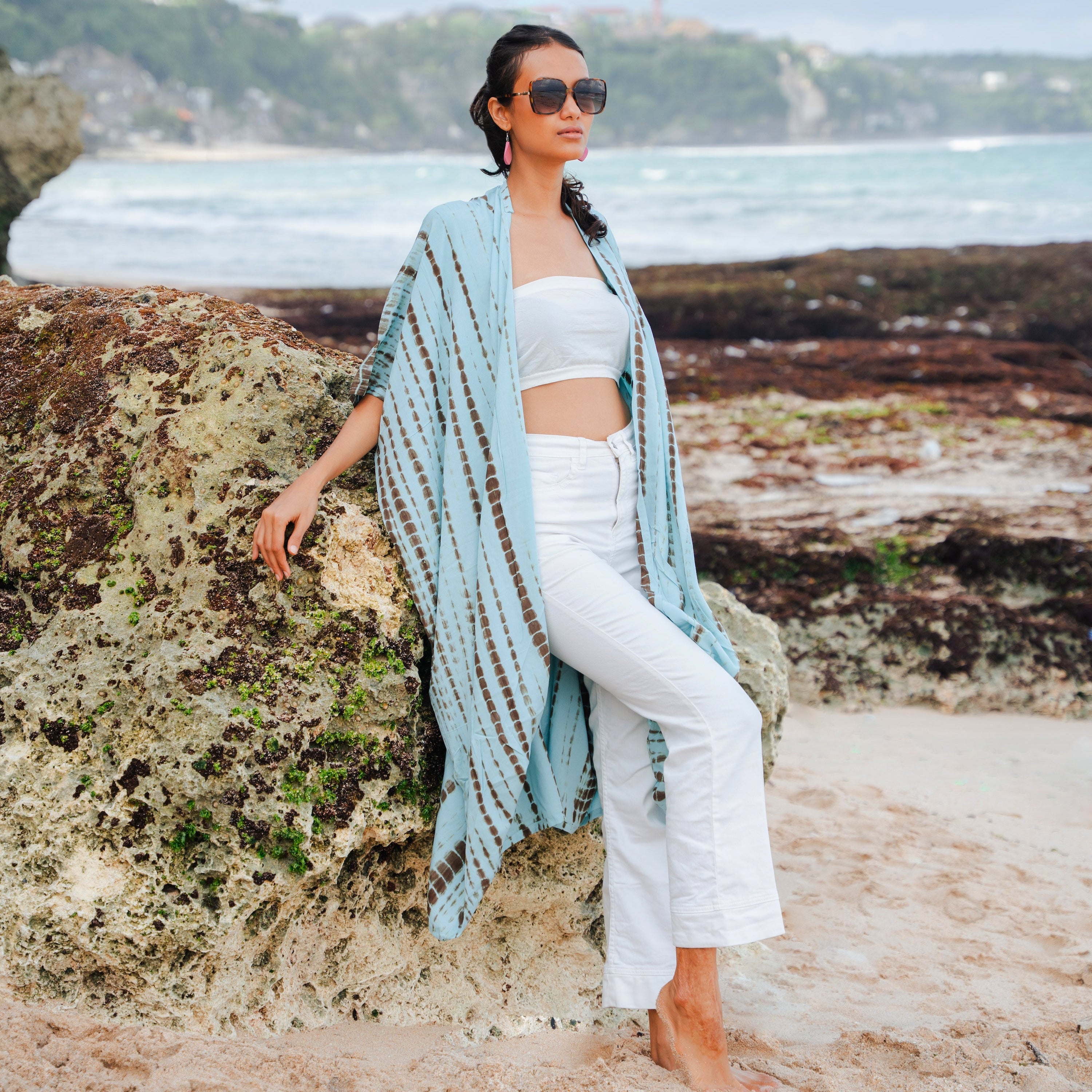 Simple Bone Tie Dye Kimono - Mint - Shopthatapp.ca
