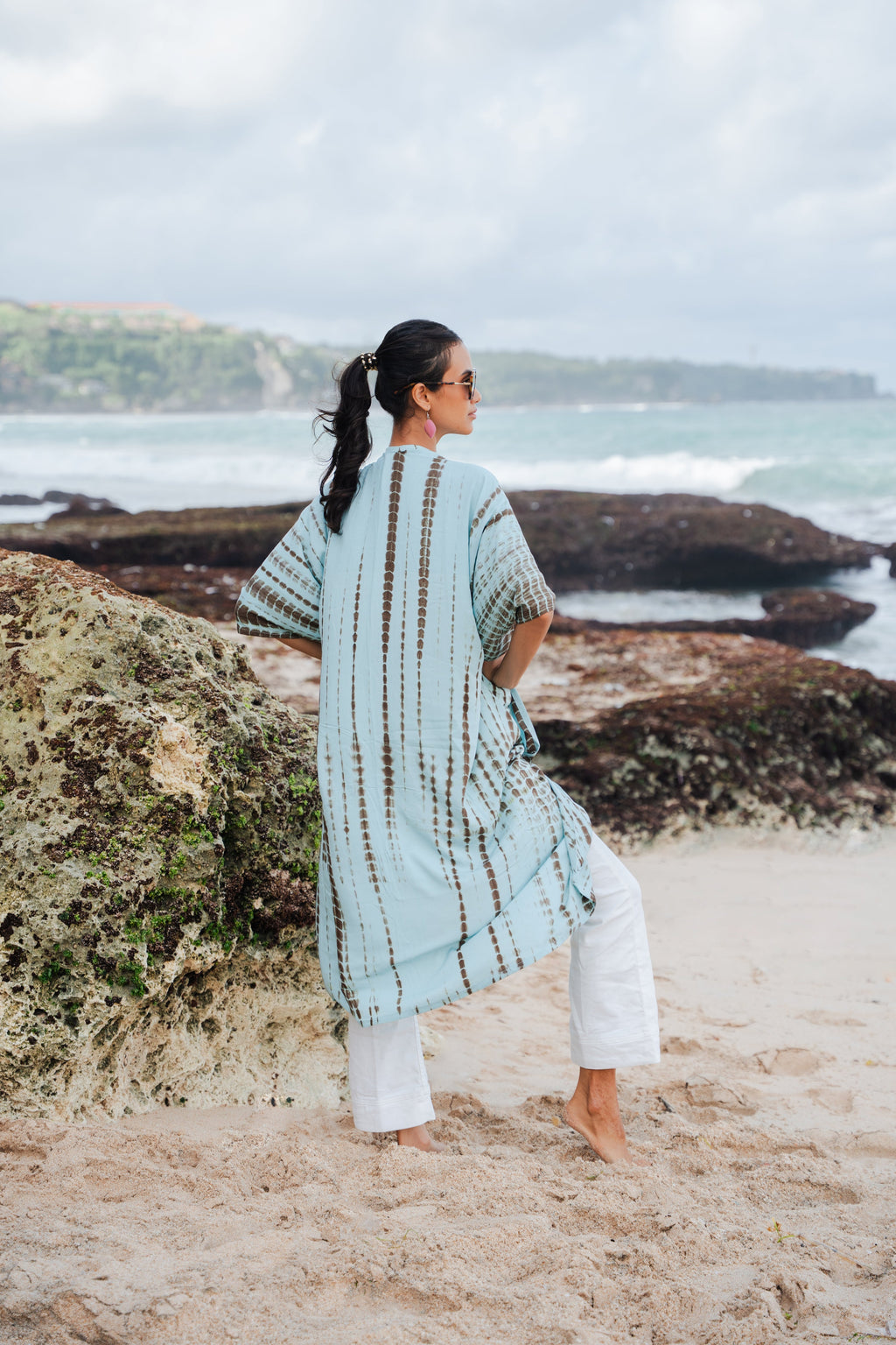 Simple Bone Tie Dye Kimono - Mint - Shopthatapp.ca