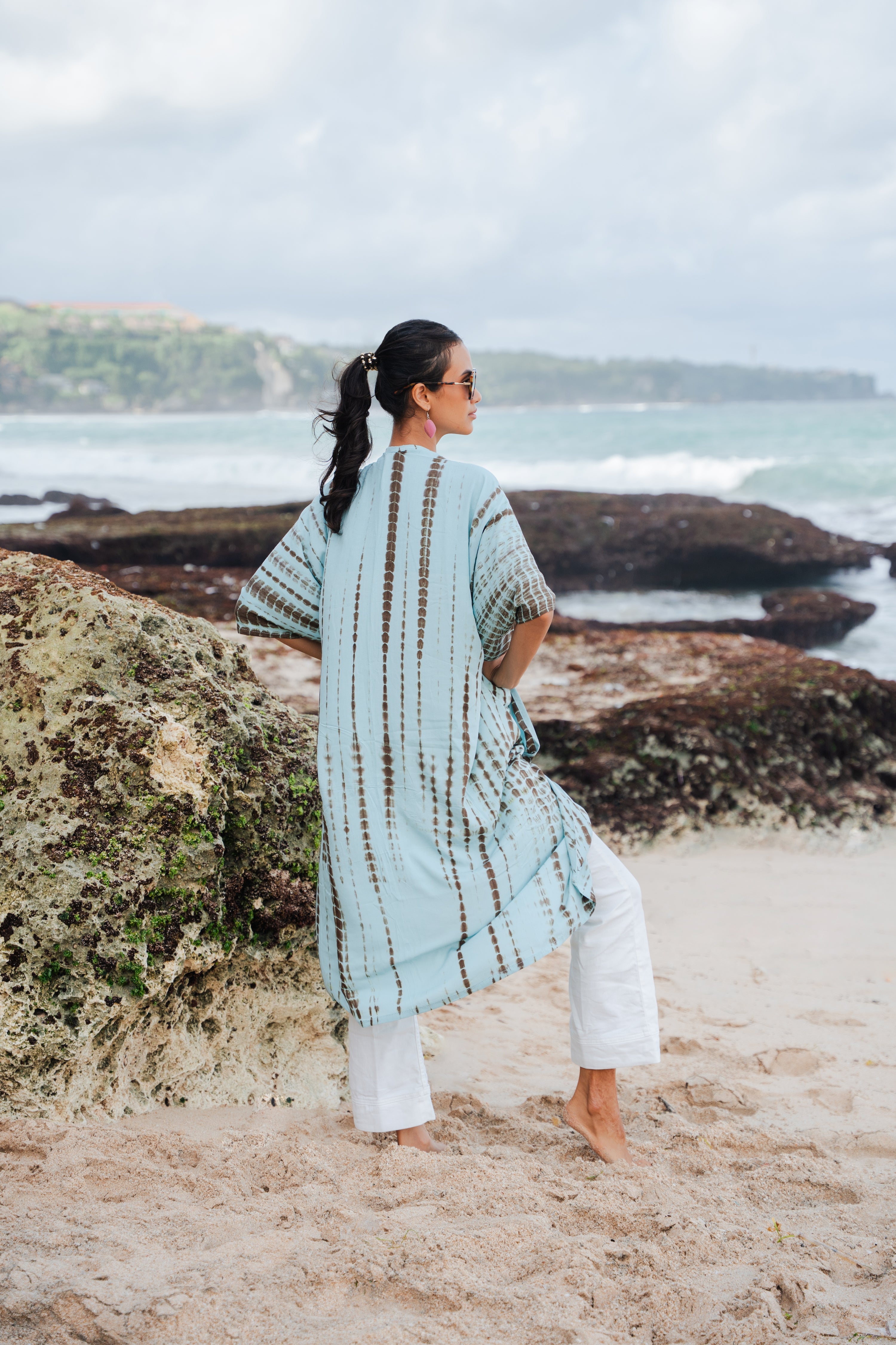 Simple Bone Tie Dye Kimono - Mint - Shopthatapp.ca