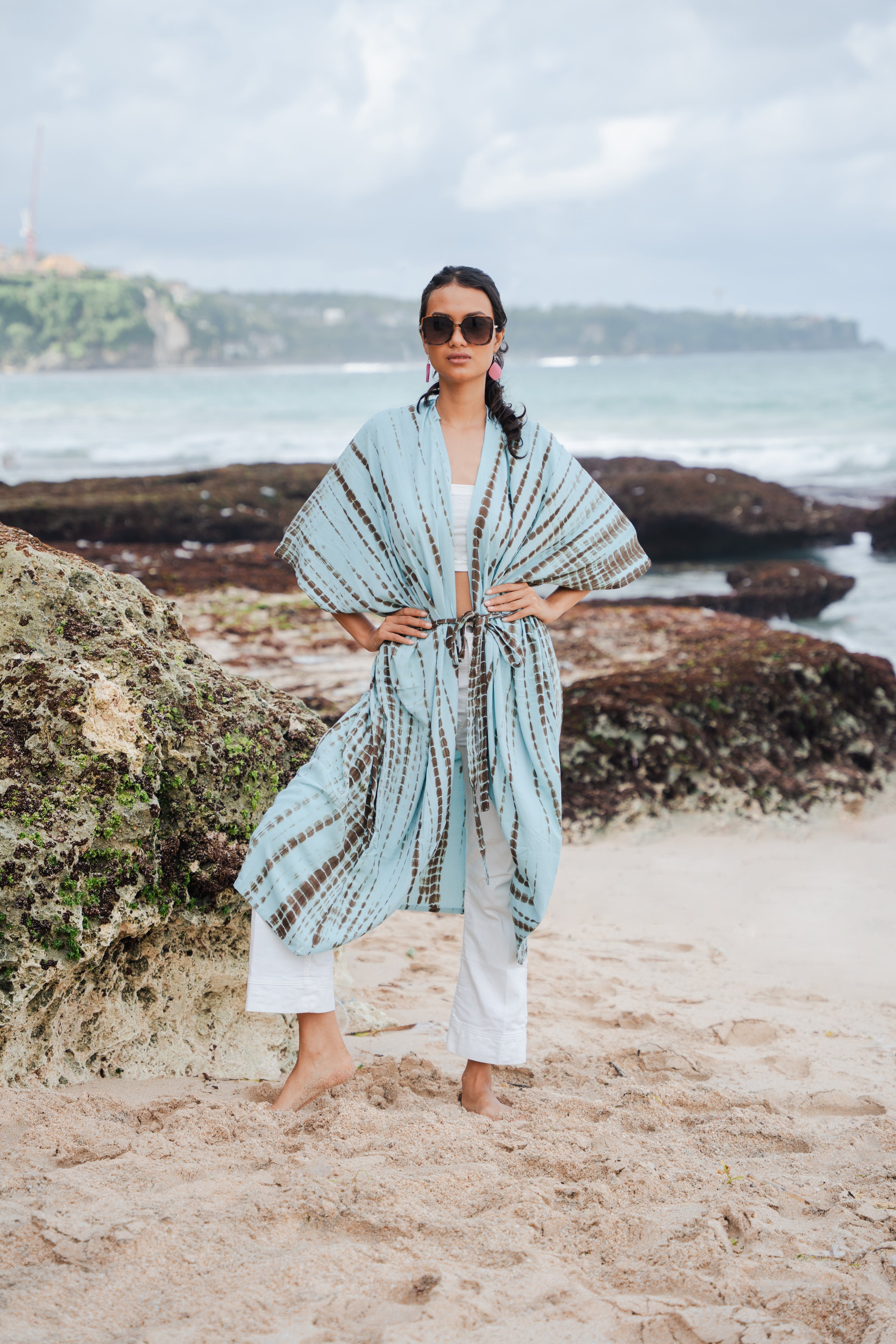 Simple Bone Tie Dye Kimono - Mint - Shopthatapp.ca