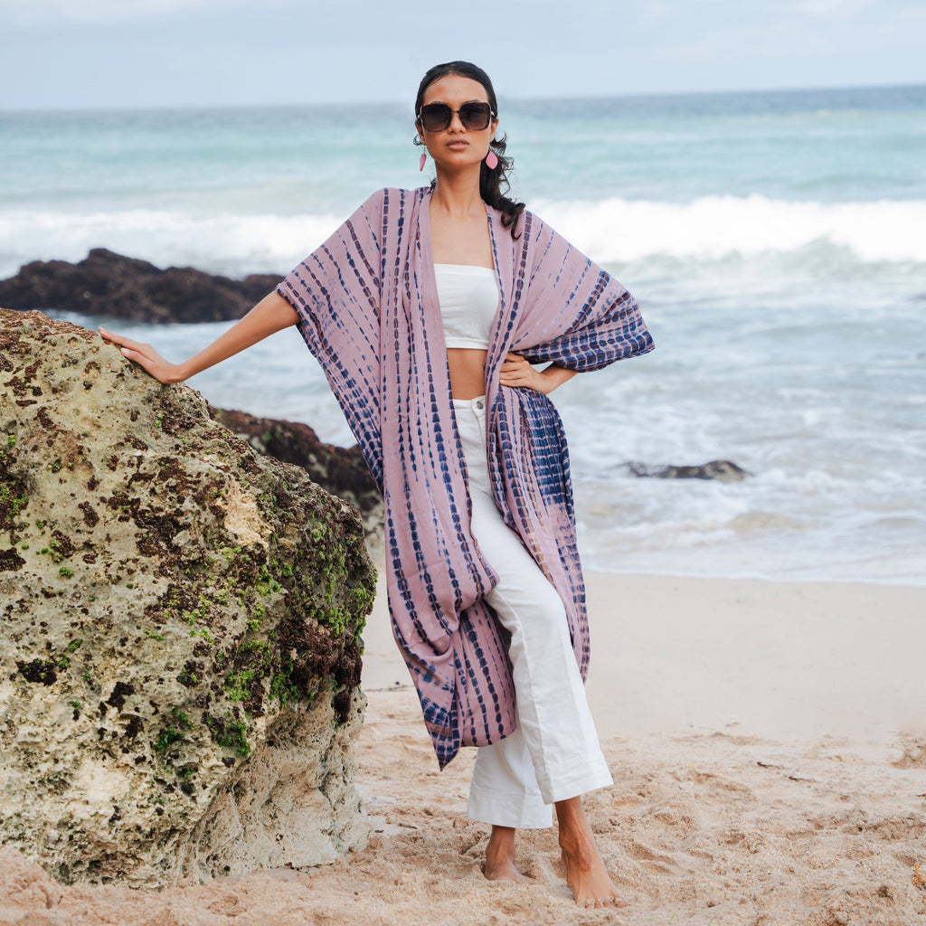 Simple Bone Pink Tie Dye Kimono - Shopthatapp.ca