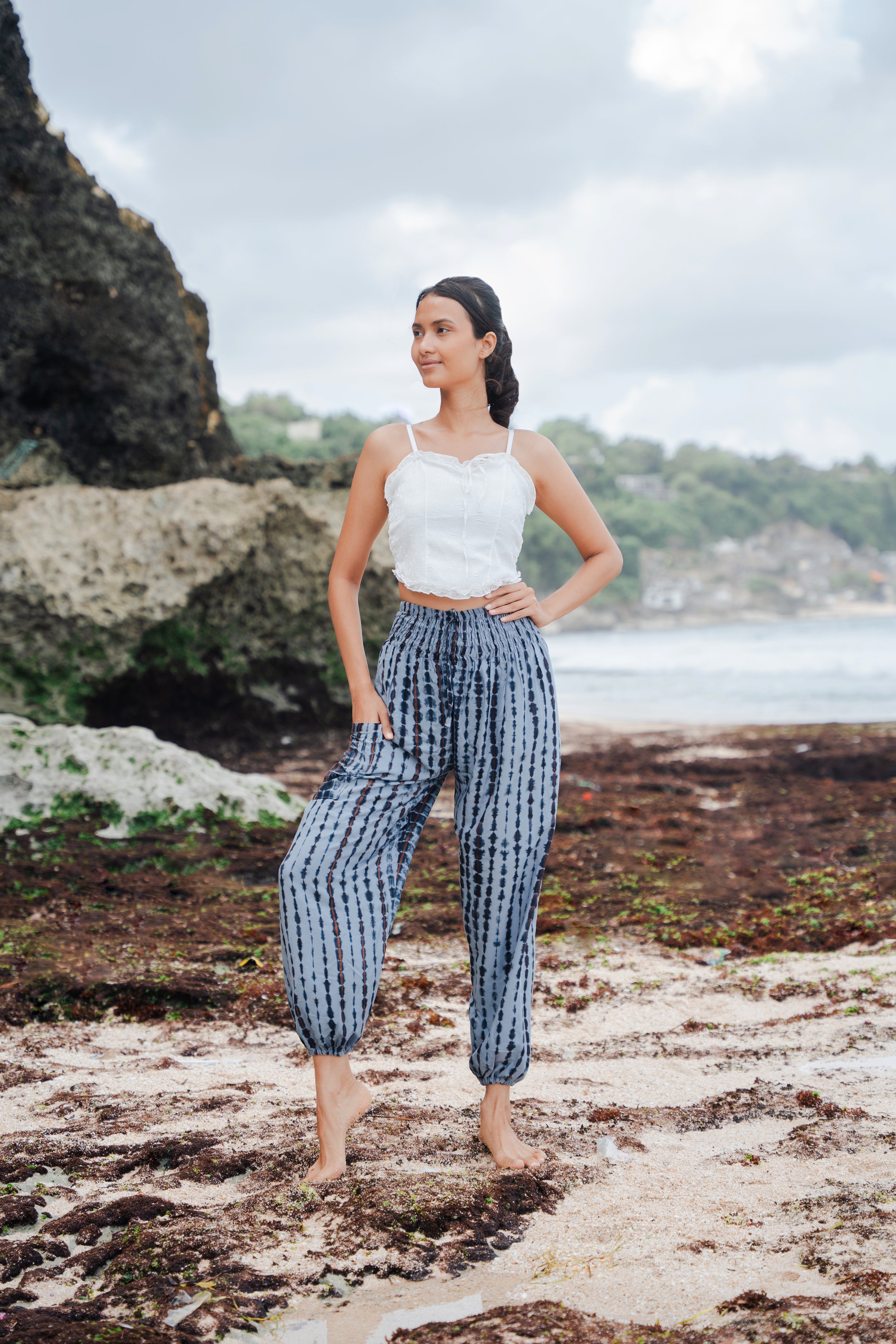 Simple Bone Tie Dye Bali Pants - Grey - Shopthatapp.ca