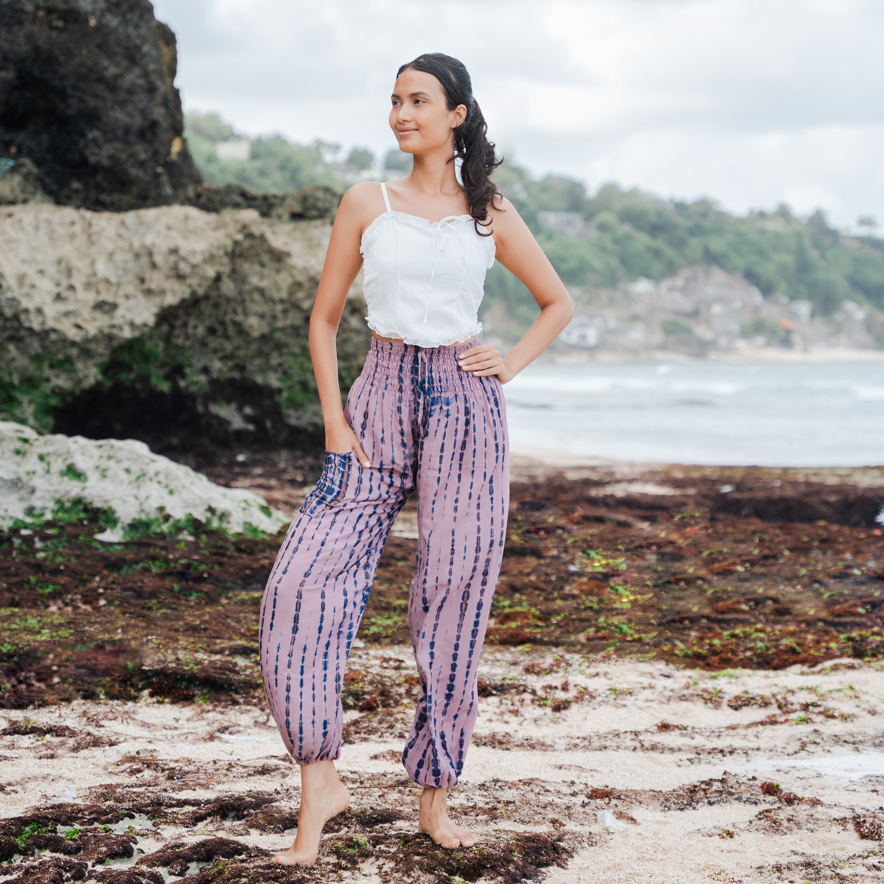 Simple Bone Pink Tie Dye Bali Pants - Shopthatapp.ca