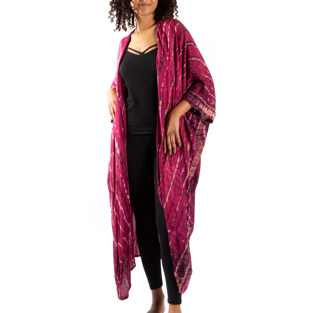 Tie-Dye Long Kimono with Bone Motif - Shopthatapp.ca
