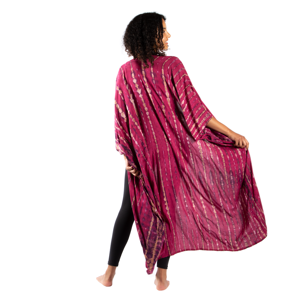 Tie-Dye Long Kimono with Bone Motif - Shopthatapp.ca