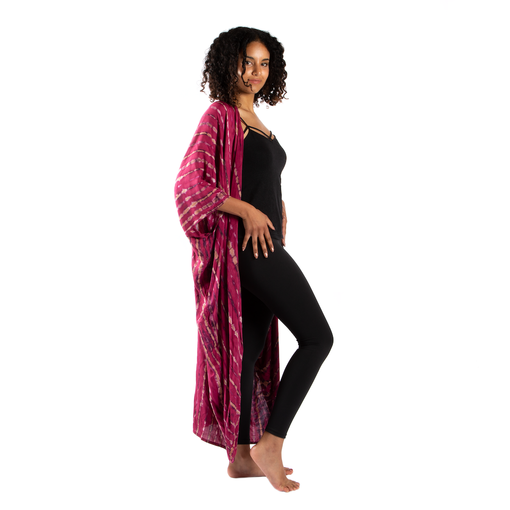 Tie-Dye Long Kimono with Bone Motif - Shopthatapp.ca