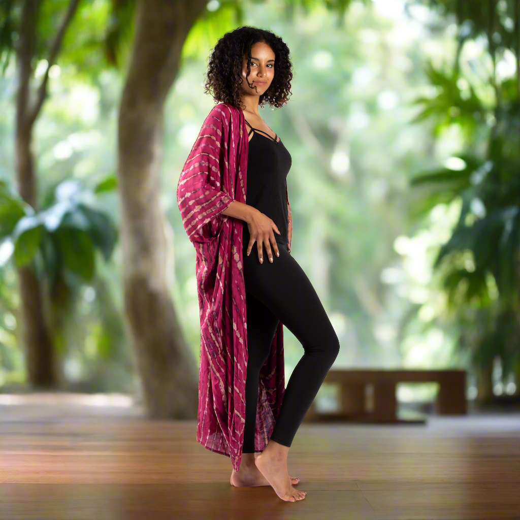 Tie-Dye Long Kimono with Bone Motif - Shopthatapp.ca