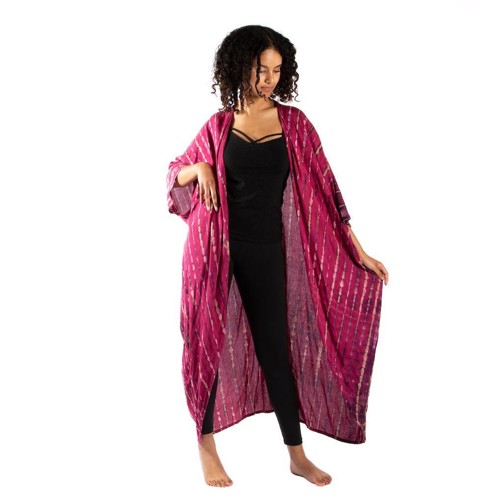 Tie-Dye Long Kimono with Bone Motif - Shopthatapp.ca