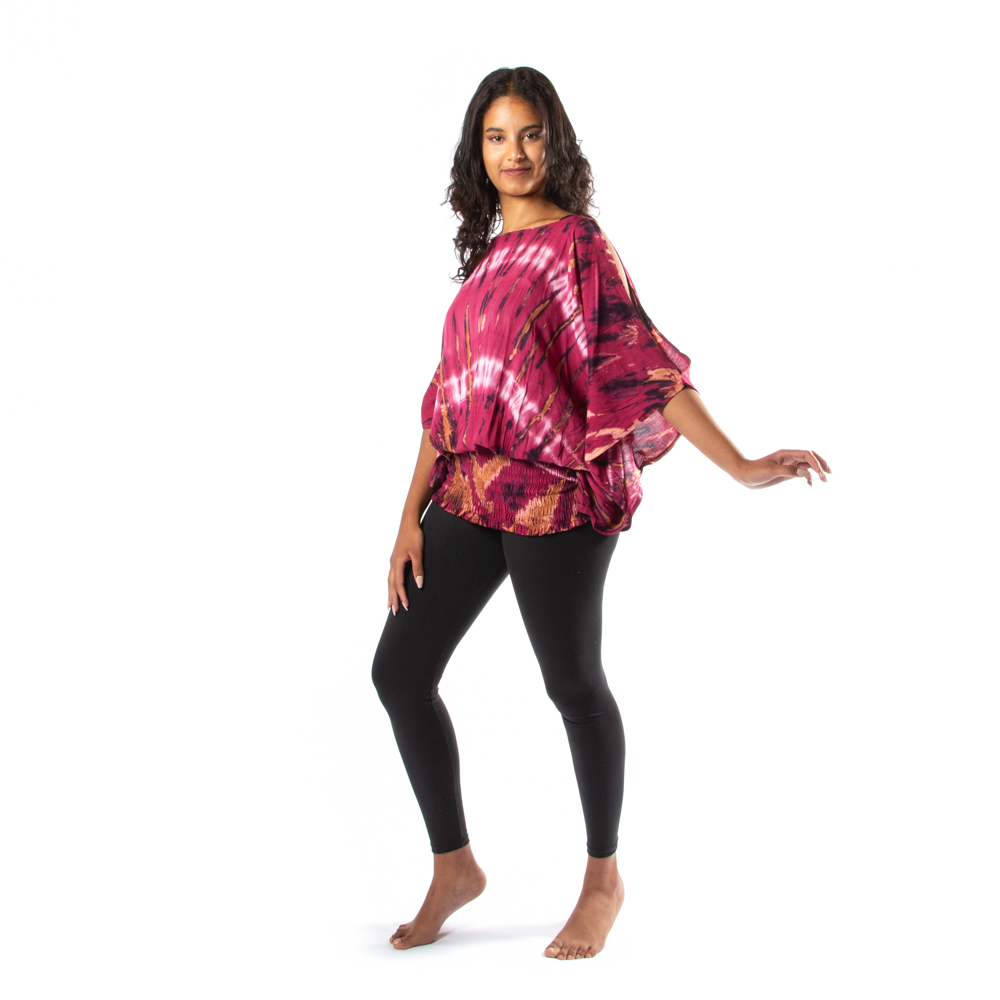Purple Tie Dye Shoulder Top - Hippie Split Shoulder Style - Shopthatapp.ca