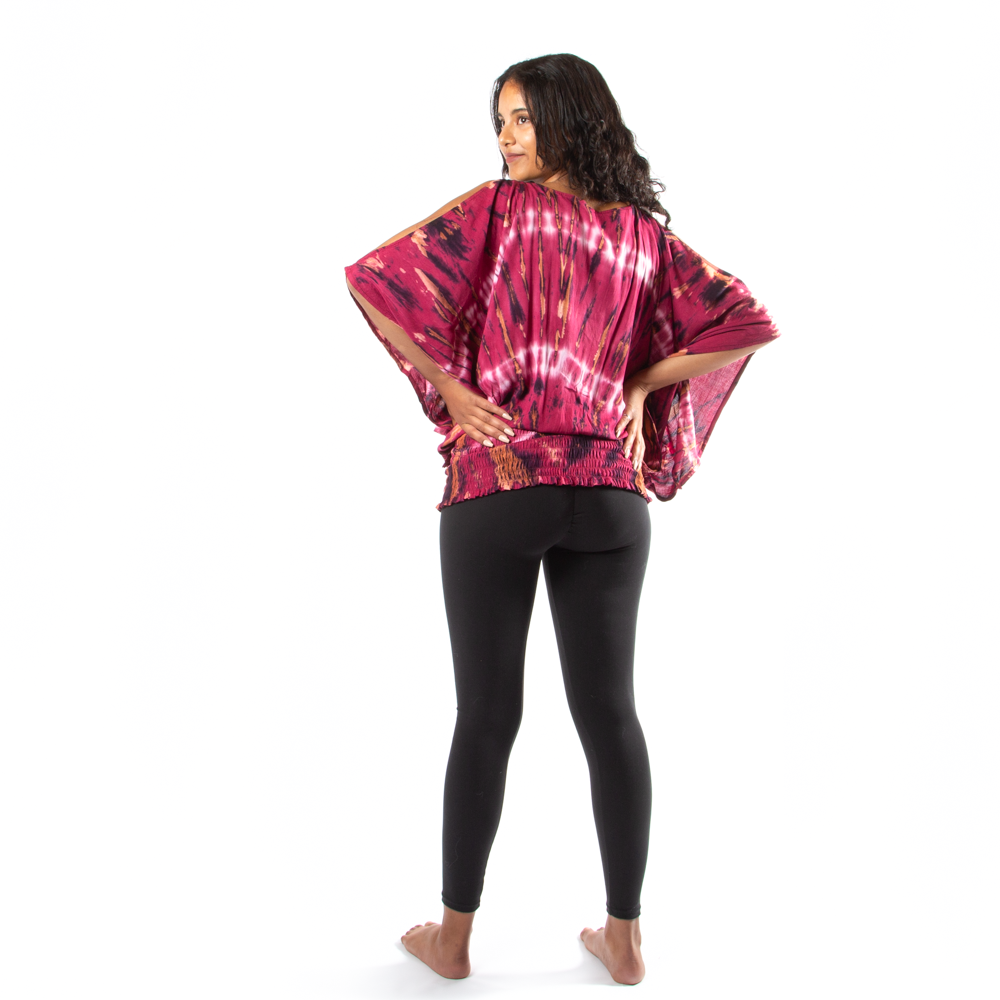 Purple Tie Dye Shoulder Top - Hippie Split Shoulder Style - Shopthatapp.ca