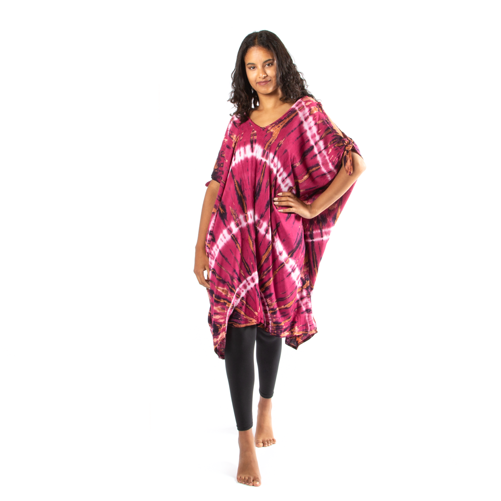Purple Tie Dye Kaftan with Tie Shoulders for Boho Chic Style - Shopthatapp.ca