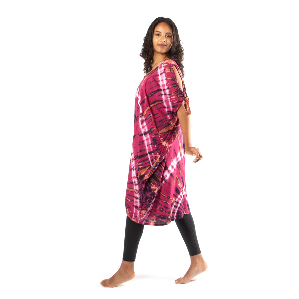 Purple Tie Dye Kaftan with Tie Shoulders for Boho Chic Style - Shopthatapp.ca
