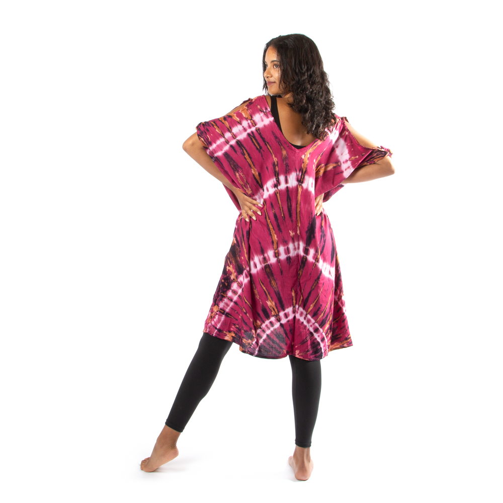 Purple Tie Dye Kaftan with Tie Shoulders for Boho Chic Style - Shopthatapp.ca