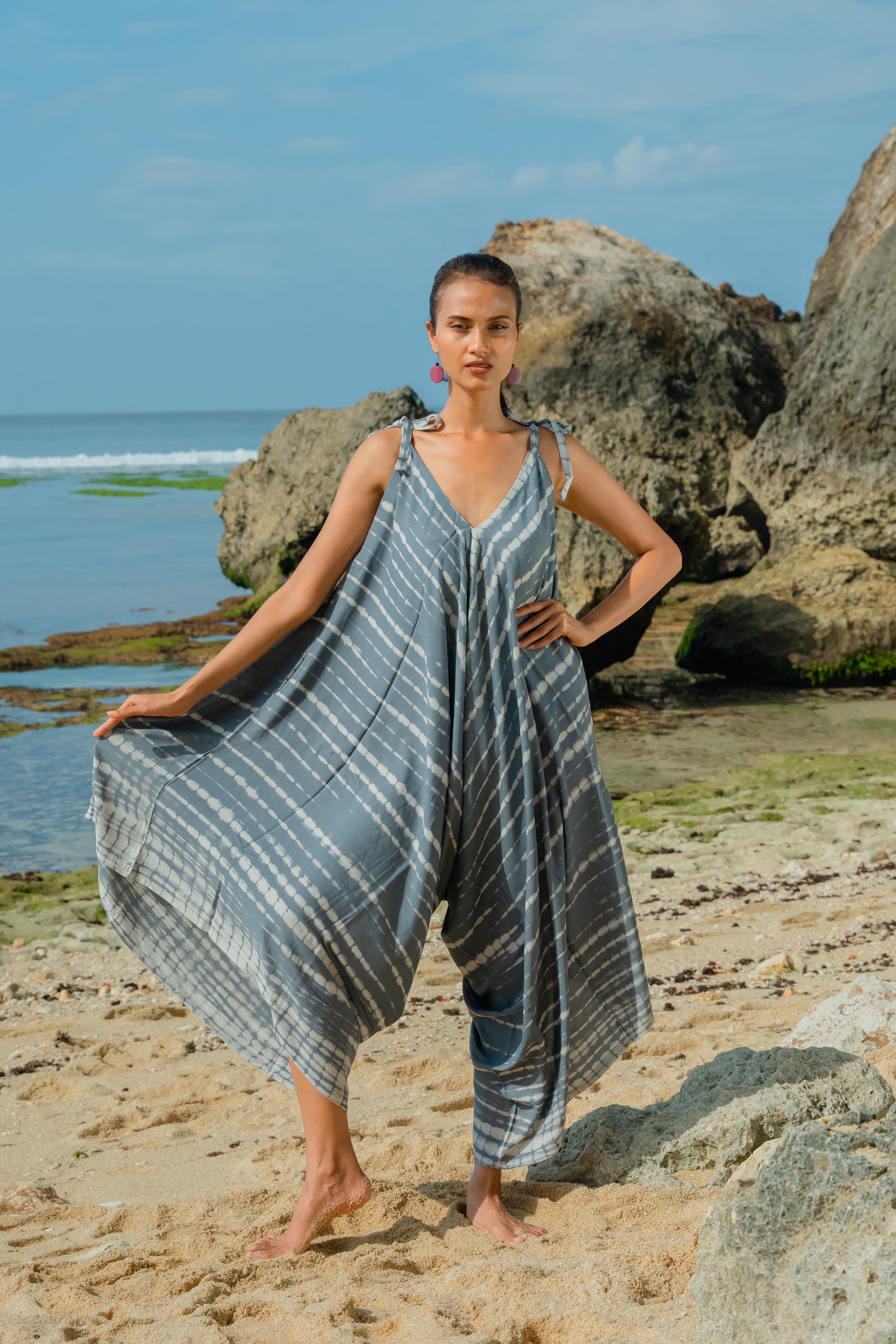 Bone Tie Dye Romper - Grey & White - Shopthatapp.ca