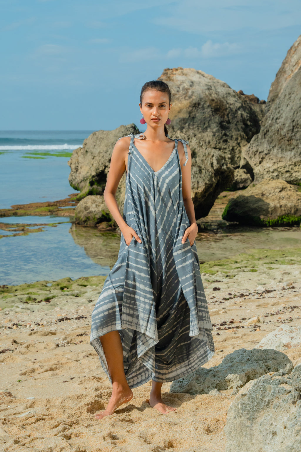 Bone Tie Dye Romper - Grey & White - Shopthatapp.ca
