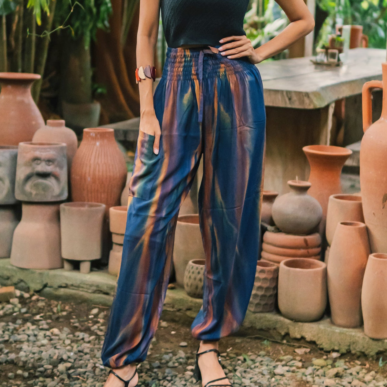 Navy Gold Tie Dye Pants - Abstract Bali Style for Ultimate Comfort - Shopthatapp.ca