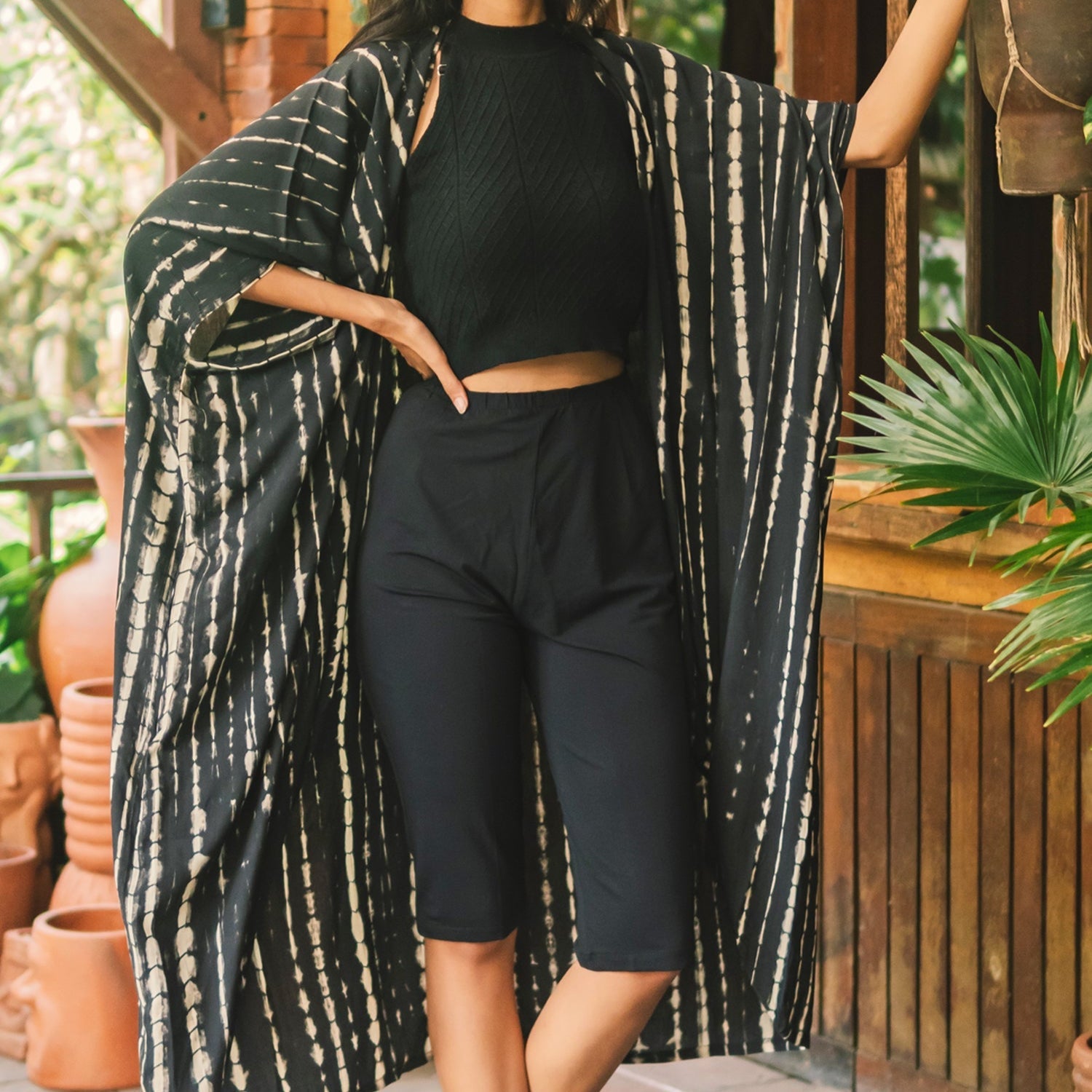 Black and White Tie Dye Kimono for Effortless Style and Comfort - Shopthatapp.ca