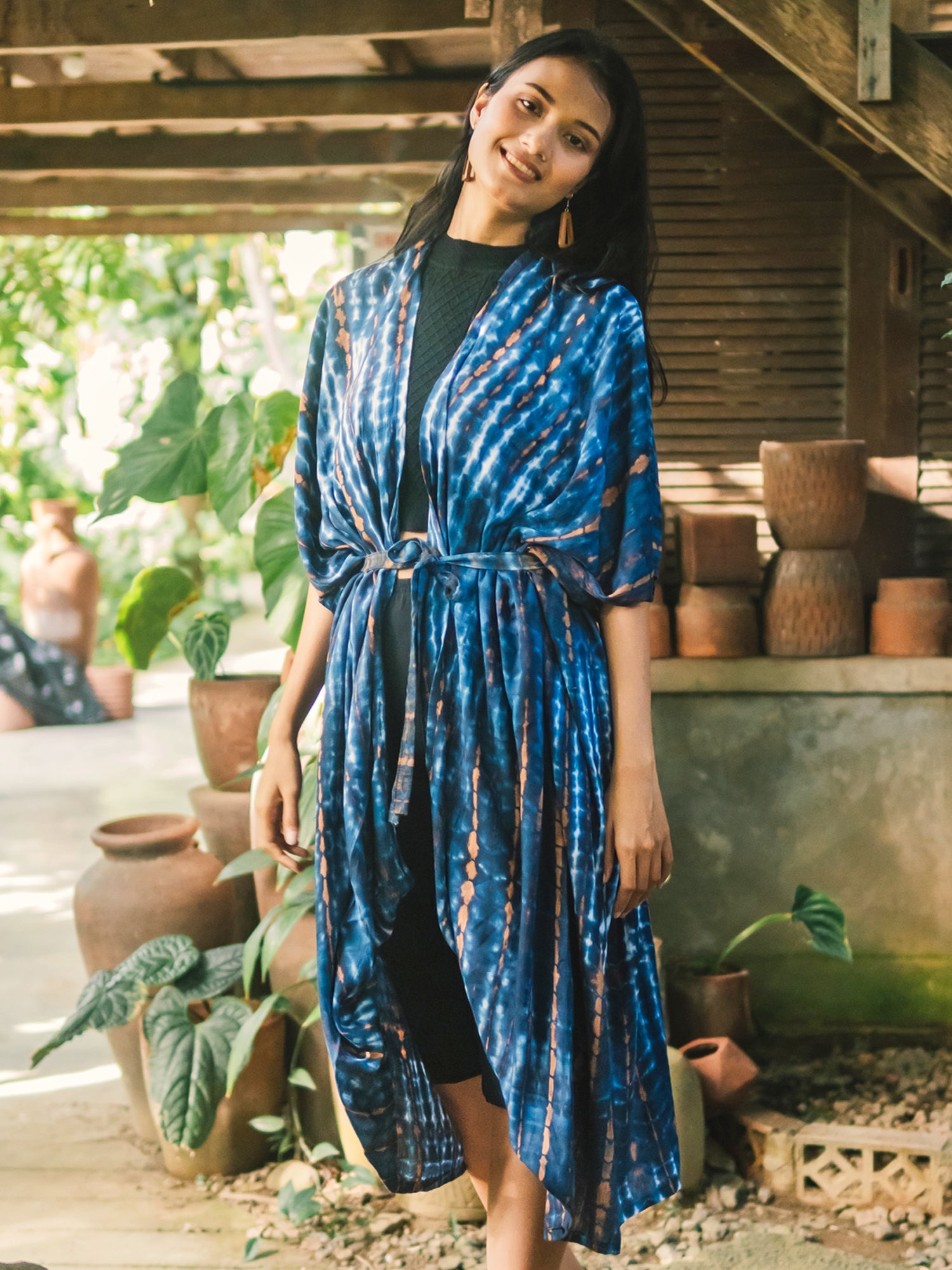 Tie Dye Long Kimono Blue - Stylish and Vibrant Cover-Up - Shopthatapp.ca