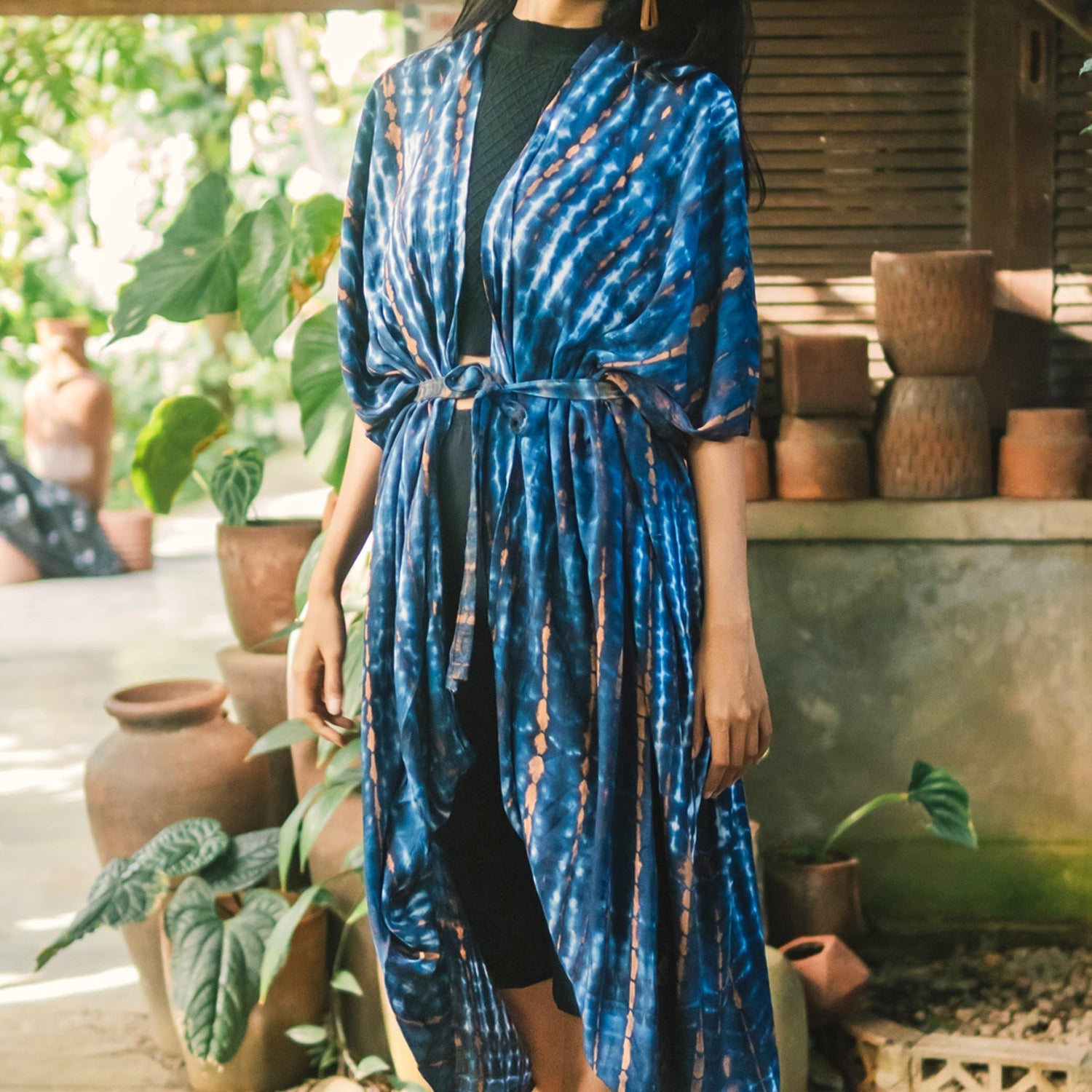 Tie Dye Long Kimono Blue - Stylish and Vibrant Cover-Up - Shopthatapp.ca