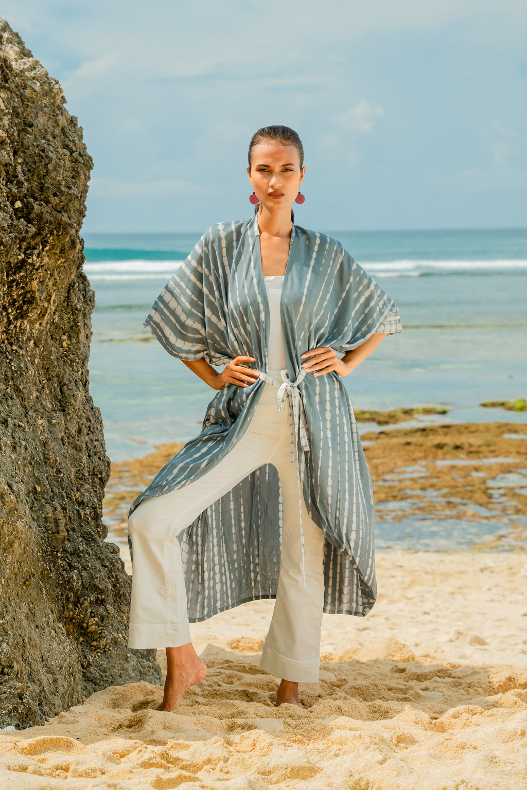 Bone Tie Dye Kimono - Grey & White - Shopthatapp.ca