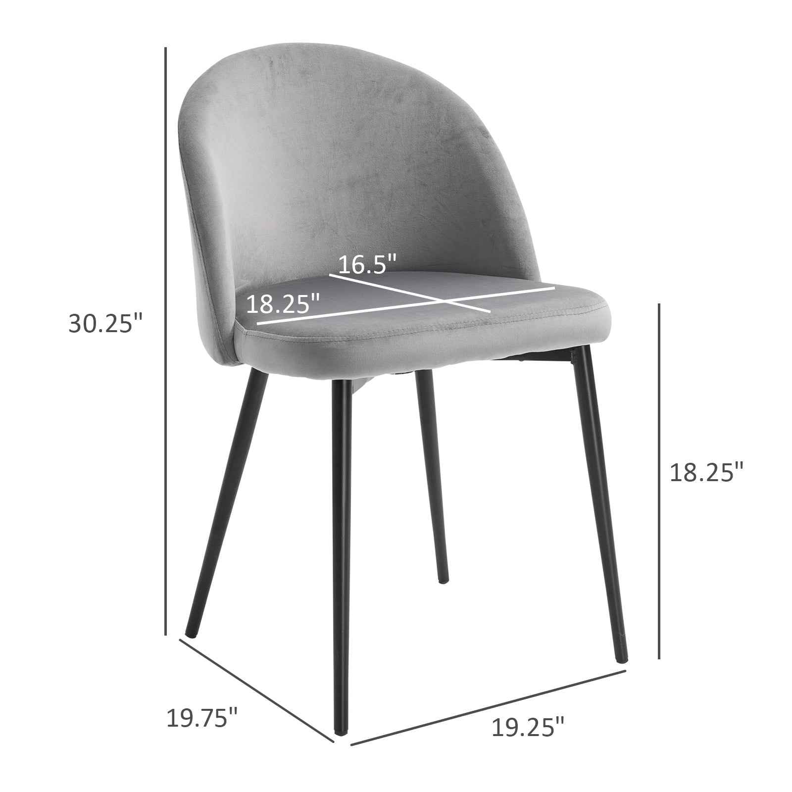 Dylan Set of 2 Mid-Back Velvet-Touch Dining Chairs-Grey