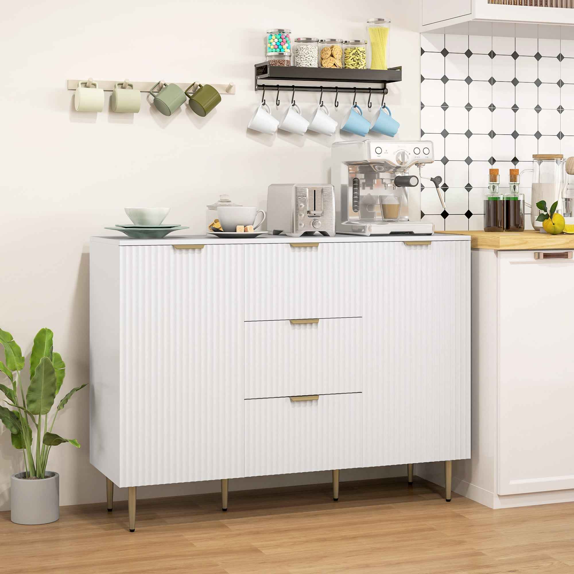 Ellis Modern Kitchen Buffet/Hallway Cabinet with 3 Drawers-White