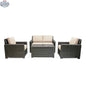 Krkacy Laguna Point wicker outdoor 5-piece conversational loveseat set with brown and sand cushions, perfect for patio lounging.