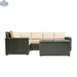 Krikacy Laguna Point 6-piece outdoor sectional set with wicker furniture and a coffee table in brown sand color.