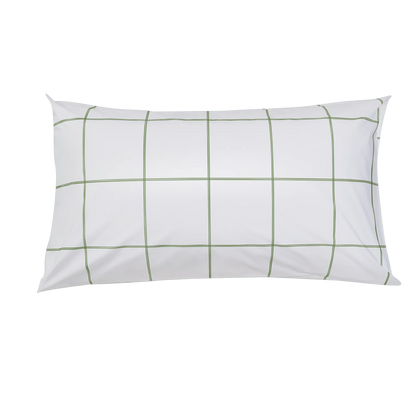 Leaf-patterned organic percale pillowcase from Skylark+Owl Canada, showing a soft, luxurious pillowcase with a botanical leaf design.