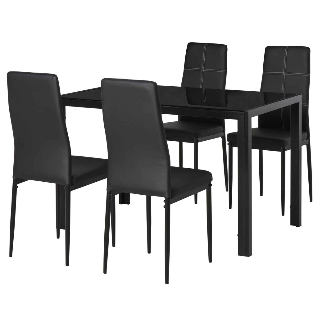 Zaya 5-Piece Rectangular Glass Dining Set for Small Spaces-Black