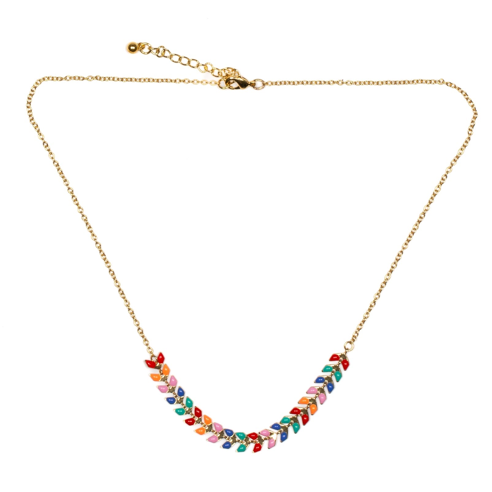Multicolour Enamel Leaf Necklace On Chain - Shopthatapp.ca