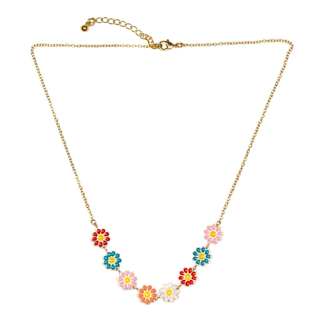 Multi-colour Enamel Flower Necklace On Chain - Shopthatapp.ca