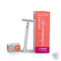 Merkur Ladies Safety Razor 3-Piece Set with Closed Comb, Knurled Extra Long Handle, Chrome Finish in Pink Box