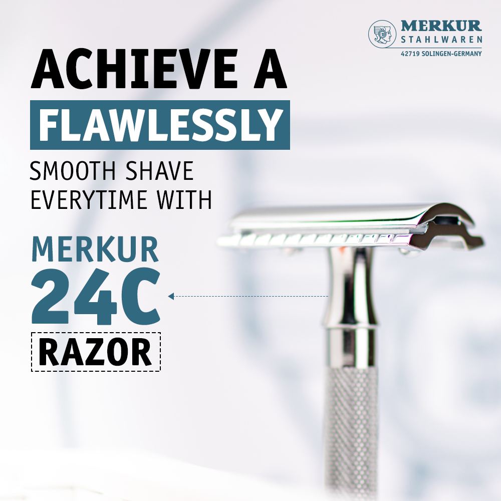 Merkur Ladies Safety Razor 3-Piece Set with Closed Comb, Knurled Extra Long Handle, Chrome Finish in Pink Box