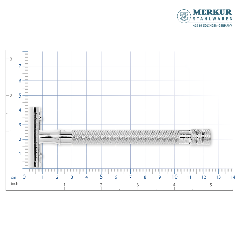 Merkur Ladies Safety Razor 3-Piece Set with Closed Comb, Knurled Extra Long Handle, Chrome Finish in Pink Box