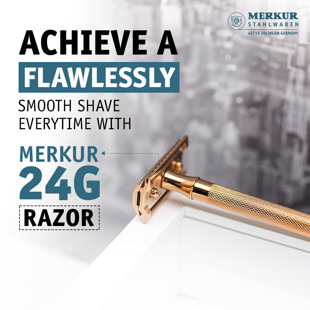 Merkur 3-Piece Ladies Safety Razor Rose Gold with Knurled Extra Long Handle in Pink Box