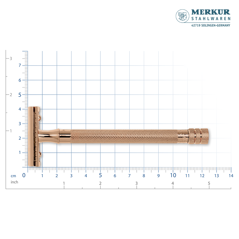 Merkur 3-Piece Ladies Safety Razor Rose Gold with Knurled Extra Long Handle in Pink Box