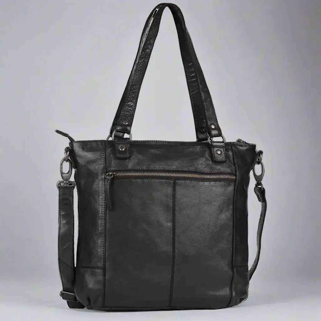 Two-handled leather handbag by Boutique of Leathers featuring a stylish and versatile design with top handles.