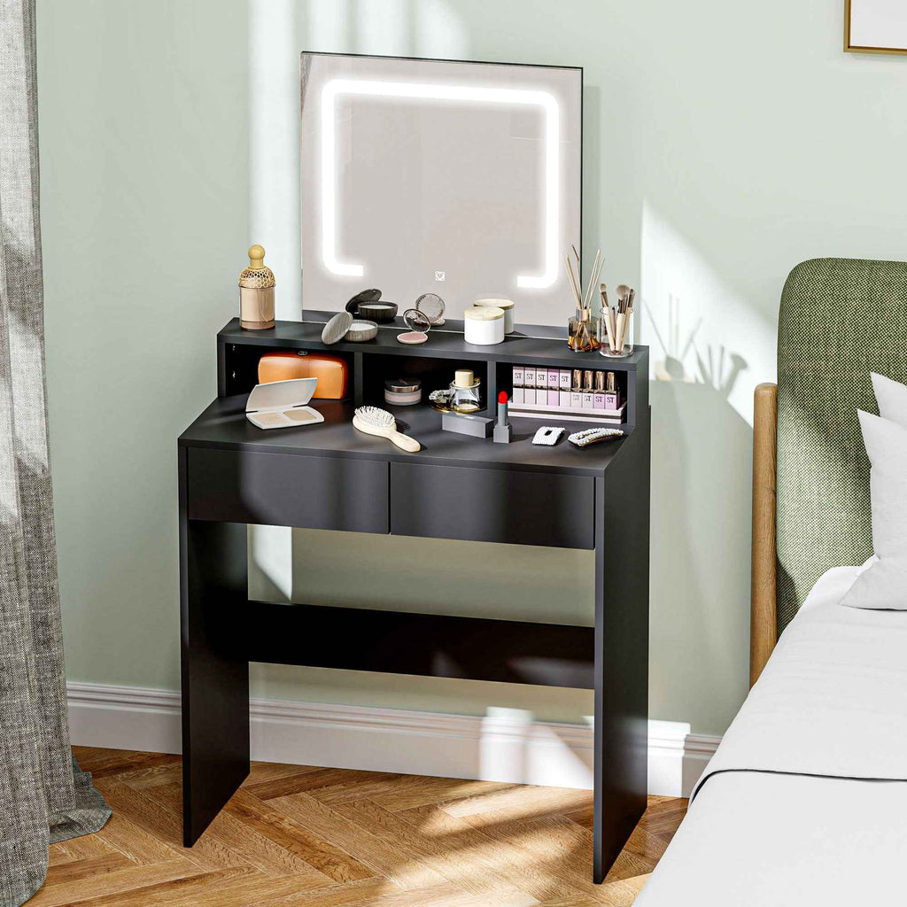 Zee Makeup Vanity Desk with LED Lights-Black