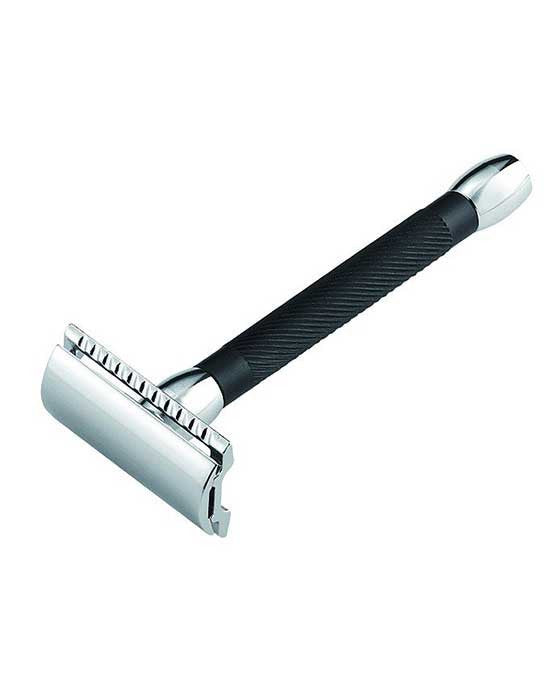 Merkur Travel Safety Razor Set - 20B 3-Piece DE Safety Razor with Closed Comb, Long Handle, in Bright Chrome/Black