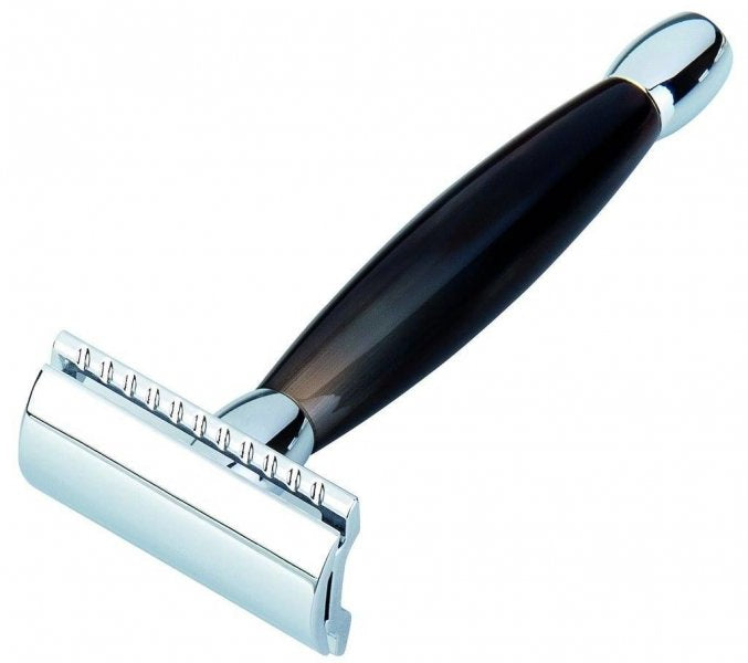 Merkur 27C Safety Razor - Long-Handle Double-Edge with Natural Horn and Bright Chrome Finish