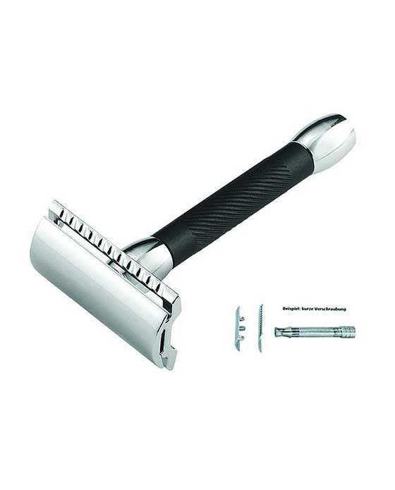 Merkur 30B Safety Razor - 3-Piece DE Closed Comb with Short Handle in Bright Chrome/ Black