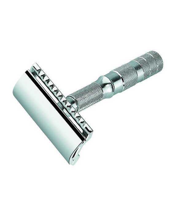 Merkur Safety Razor 3-Piece Travel DE Razor with Leather Case - Chrome Finish, Travel Size